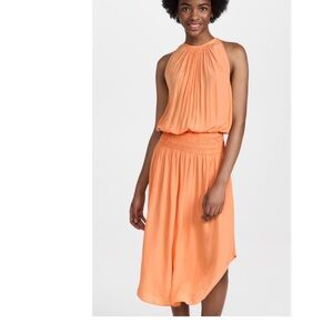 Ramy Brook Audrey Sz S-M Sleeveless Midi peach Dress Smocked Cinched Waist